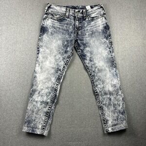 True Religion Ricky Jeans Mens 32x27 Relaxed Straight Acid Wash Distressed Denim